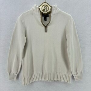 Karen Scott Womens Mock Neck Quarter Zip Sweater SMALL Cream Cotton‎
